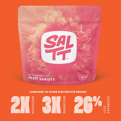 SALTT Electrolytes Powder Packets, Fruit Variety Pack (30 Packets) - Magnesium, Potassium, Sodium, Trace Minerals - Vegan, Sugar Free, Gluten Free - Travel Essentials - Made in USA - PrimeBioHealth - canada supplements