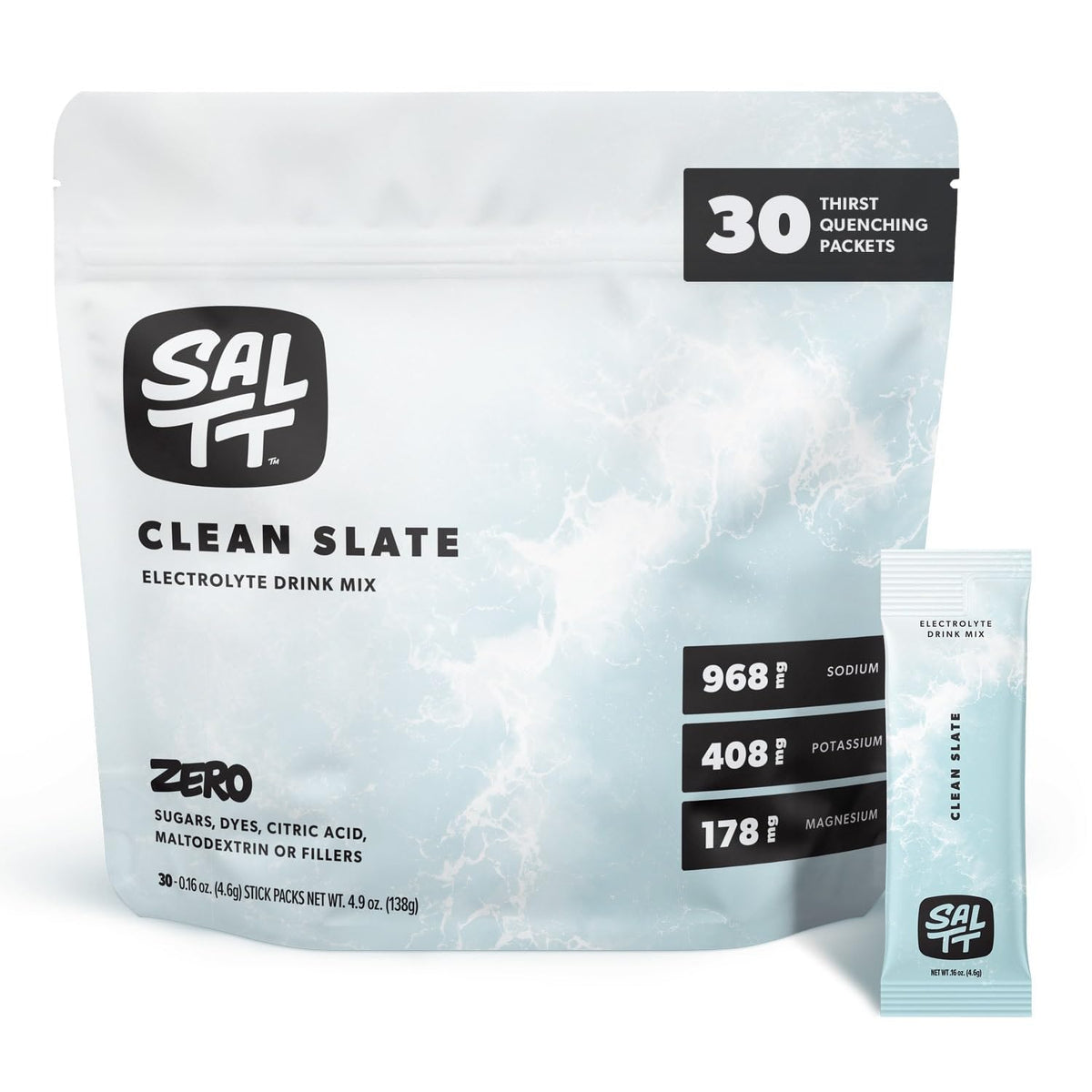 SALTT Electrolytes Powder Unflavored Drink Mix - Clean Slate - 30 Hydration Packets - Magnesium, Potassium, Sodium, Trace Minerals - Zero Sugar - PrimeBioHealth - canada supplements