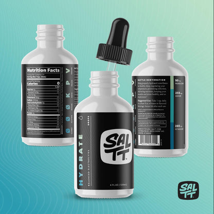 SALTT - Hydrate (4 oz) - Electrolytes Drops - Energy Boost - Sodium, Potassium, Magnesium, Zinc, Copper - Unflavored - Ultra Low Carb - Zero Sugar, Vegan, - PrimeBioHealth - canada supplements