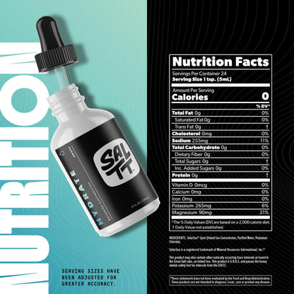 SALTT - Hydrate (4 oz) - Electrolytes Drops - Energy Boost - Sodium, Potassium, Magnesium, Zinc, Copper - Unflavored - Ultra Low Carb - Zero Sugar, Vegan, - PrimeBioHealth - canada supplements
