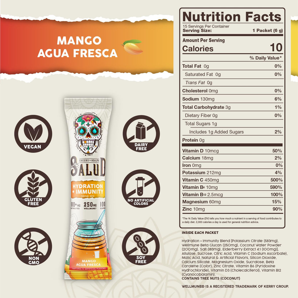 Salud 2-in-1 Hydration Packets + Immunity Electrolytes Powder, Mango - Agua Fresca Drink Mix, Elderberry, Dairy & Soy Free, Non-GMO, Gluten Free, - PrimeBioHealth - canada supplements