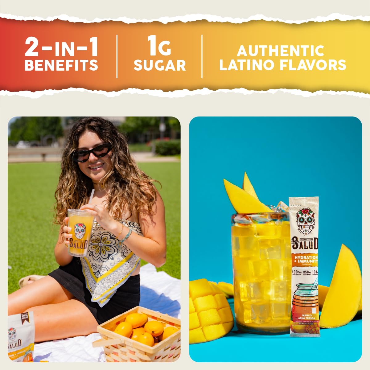 Salud 2-in-1 Hydration Packets + Immunity Electrolytes Powder, Mango - Agua Fresca Drink Mix, Elderberry, Dairy & Soy Free, Non-GMO, Gluten Free, - PrimeBioHealth - canada supplements