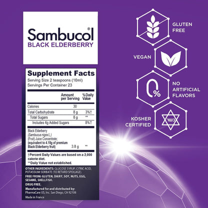 Sambucol Black Elderberry Syrup - Black Elderberry Liquid, Immune Support for Kids and Adults, High Antioxidants, Gluten Free - PrimeBioHealth - canada supplements