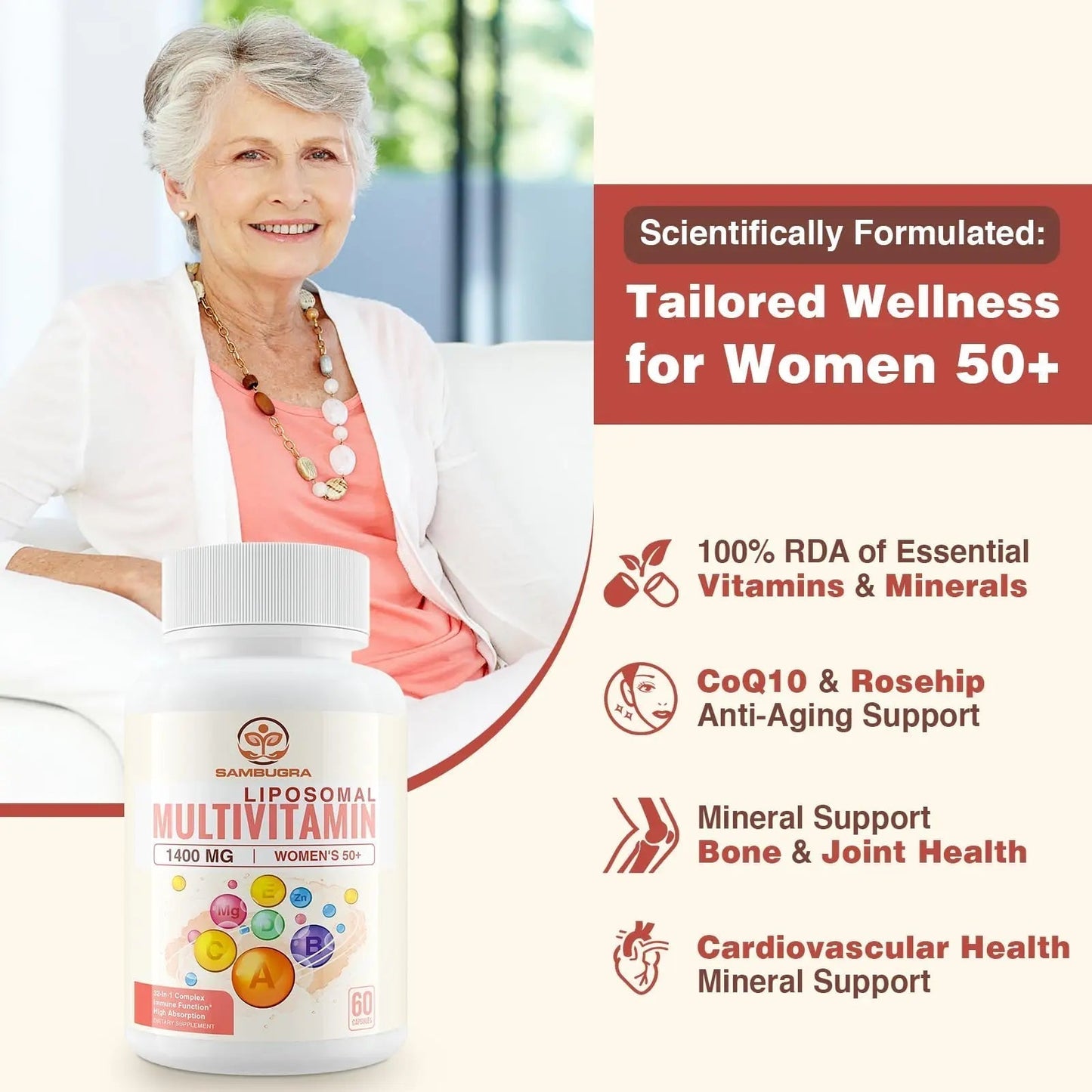 Sambugra Liposomal Multivitamin for Women 50+ - Women Daily Multivitamin with 32 Ingredients, CoQ10, Vitamins C, B, D, E - PrimeBioHealth - canada supplements