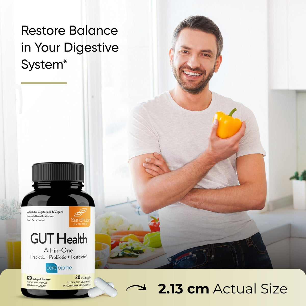 Sandhu's Gut Health - Prebiotic, Probiotic, Postbiotic & L-Glutamine | Digestive Health, Colon, Probiotic Total Supplements | 120 Delayed Release Capsules - PrimeBioHealth - canada supplements
