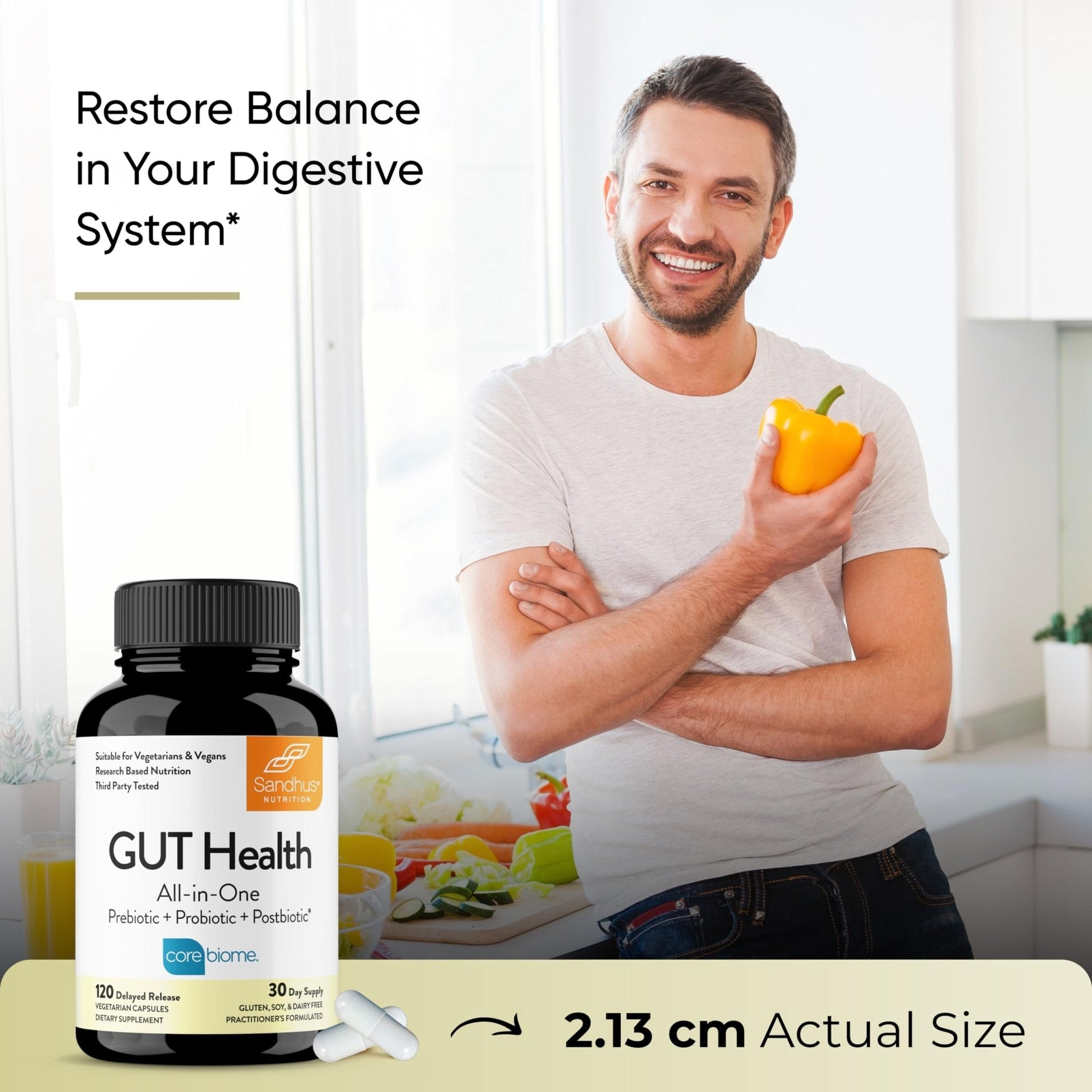 Sandhu's Gut Health - Prebiotic, Probiotic, Postbiotic & L-Glutamine | Digestive Health, Colon, Probiotic Total Supplements | 120 Delayed Release Capsules - PrimeBioHealth - canada supplements