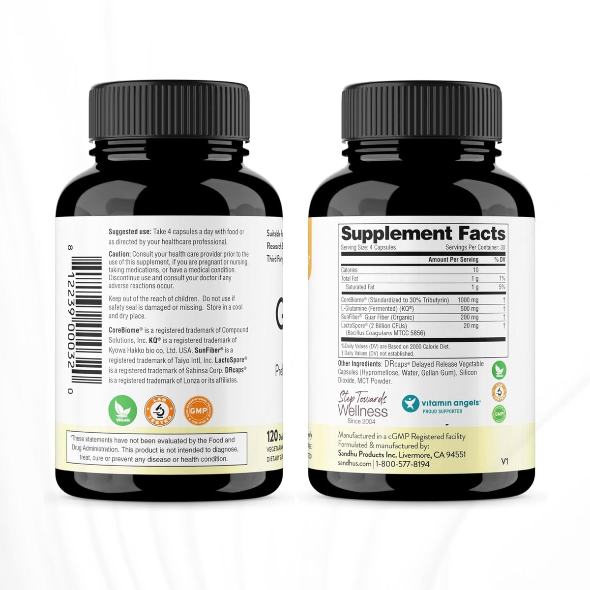 Sandhu's Gut Health - Prebiotic, Probiotic, Postbiotic & L-Glutamine | Digestive Health, Colon, Probiotic Total Supplements | 120 Delayed Release Capsules - PrimeBioHealth - canada supplements