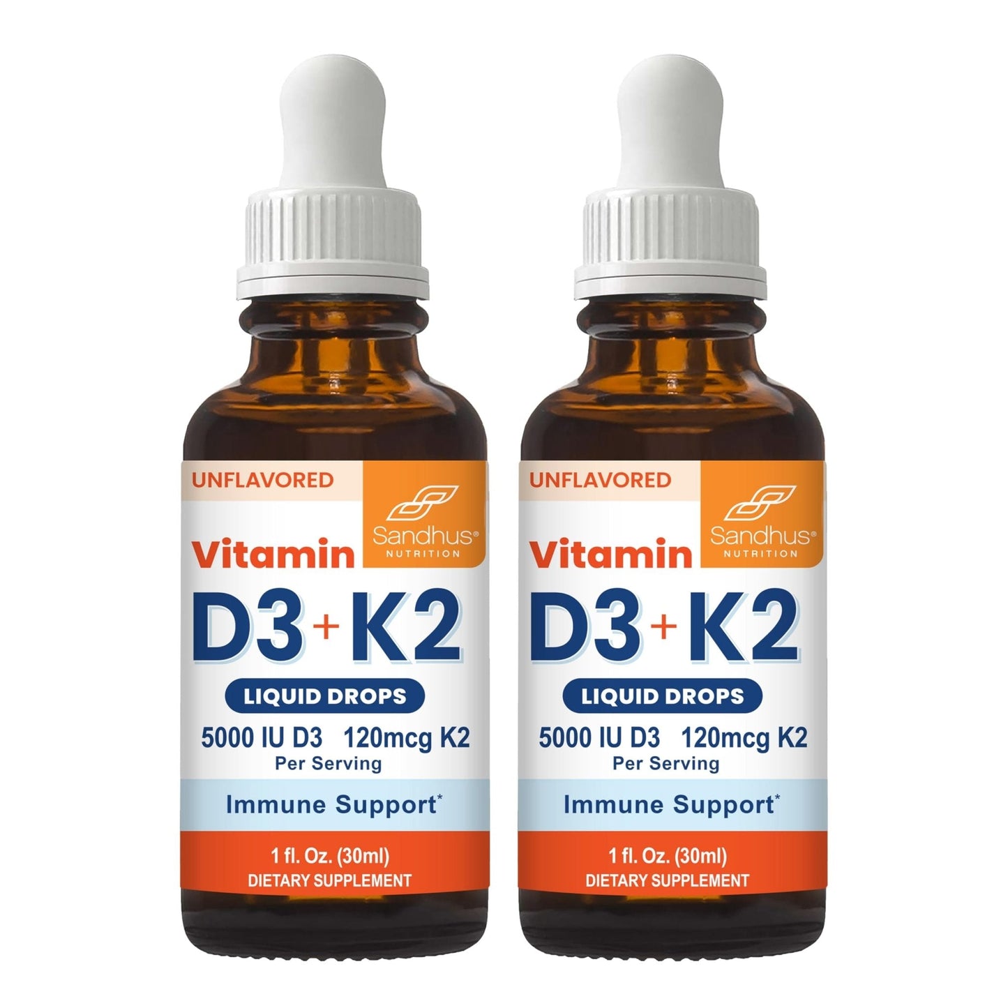 Sandhu's Vitamin D3 K2 Drops for Adults | 5000 IU D3 Liquid, 120mcg K2 Supplement 1 Fl Oz (Pack of 2) | D3K2 Supports Superior Absorption - PrimeBioHealth - canada supplements