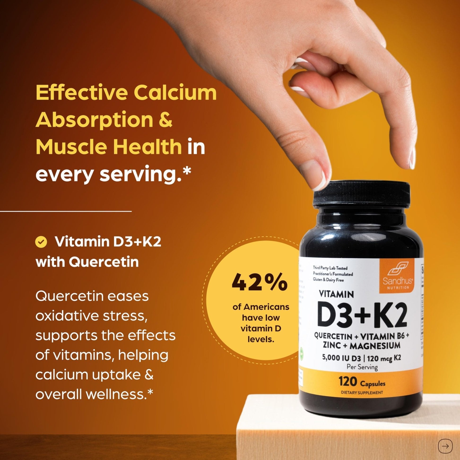 Sandhu's Vitamin D3 K2 Magnesium 5000 IU, 120mcg K2 Capsules 120 Count (Pack of 1) | with VIT B6, Zinc & Quercetin | D3K2 Supports Superior Absorption - PrimeBioHealth - canada supplements