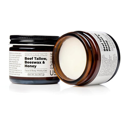 Santa Cruz Paleo, Beef Tallow, Beeswax & Honey Face Moisturizer, Organic, Unscented Grassfed Beef Tallow Skin Care, Sunscreen Free - PrimeBioHealth - canada supplements
