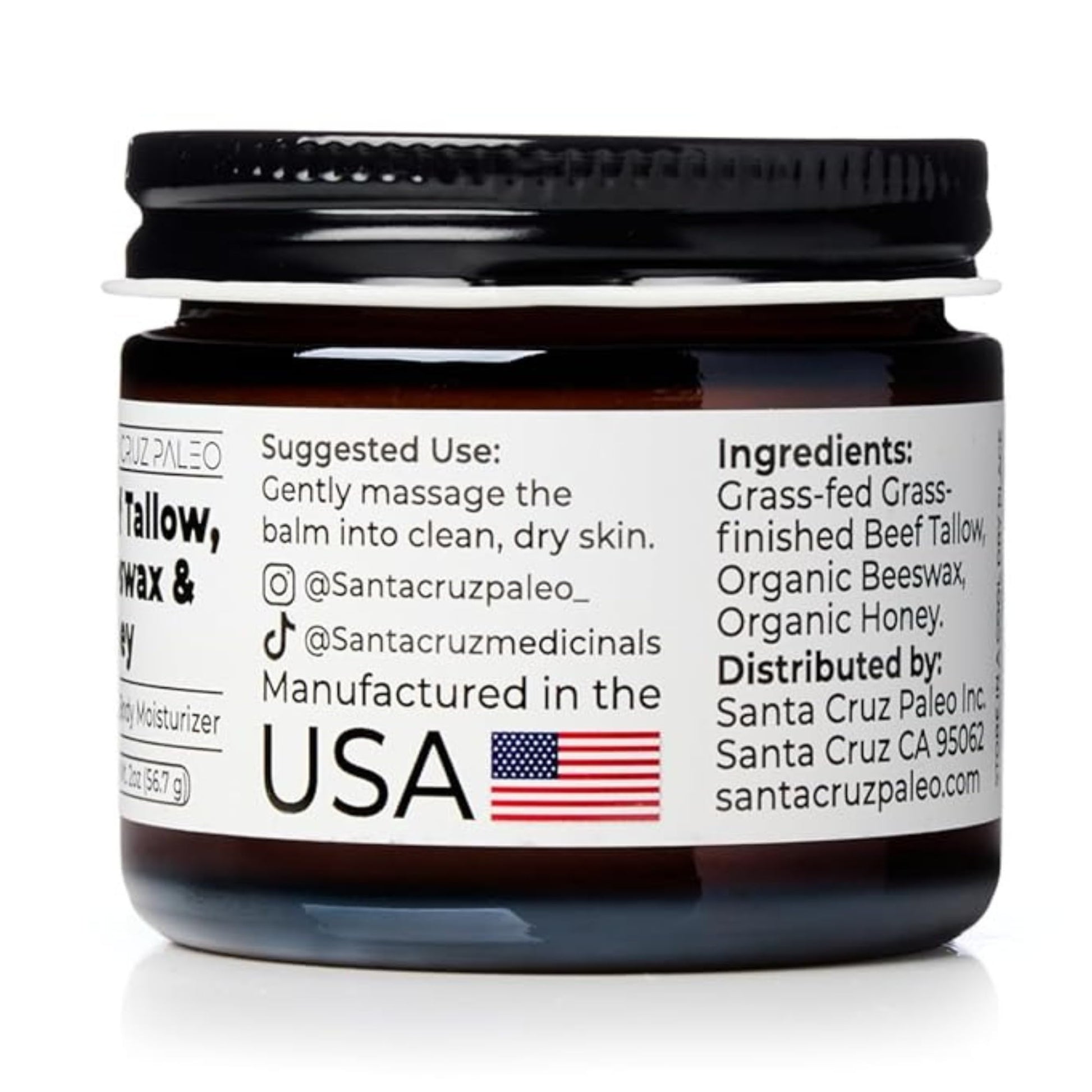 Santa Cruz Paleo, Beef Tallow, Beeswax & Honey Face Moisturizer, Organic, Unscented Grassfed Beef Tallow Skin Care, Sunscreen Free - PrimeBioHealth - canada supplements