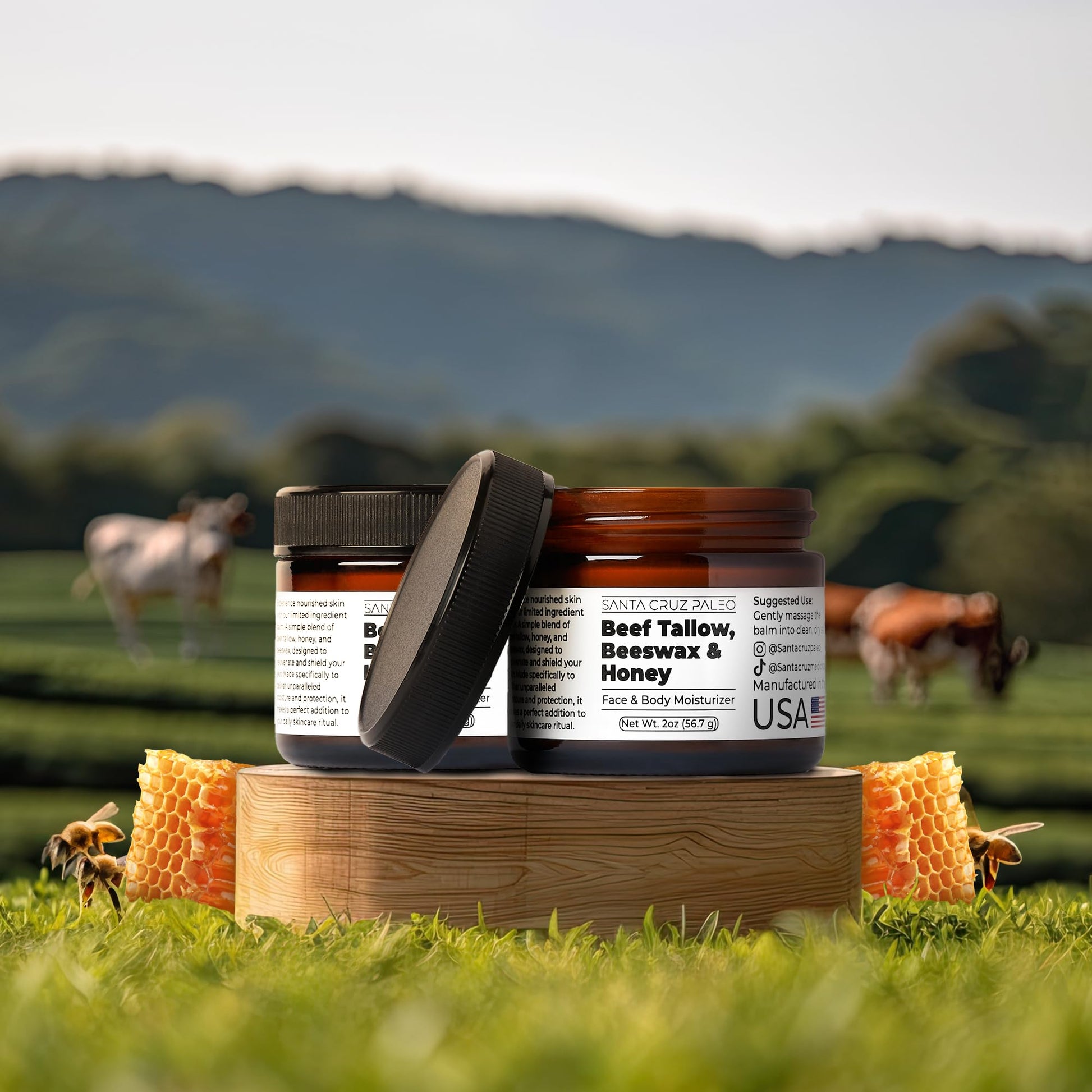 Santa Cruz Paleo, Beef Tallow, Beeswax & Honey Face Moisturizer, Organic, Unscented Grassfed Beef Tallow Skin Care, Sunscreen Free - PrimeBioHealth - canada supplements