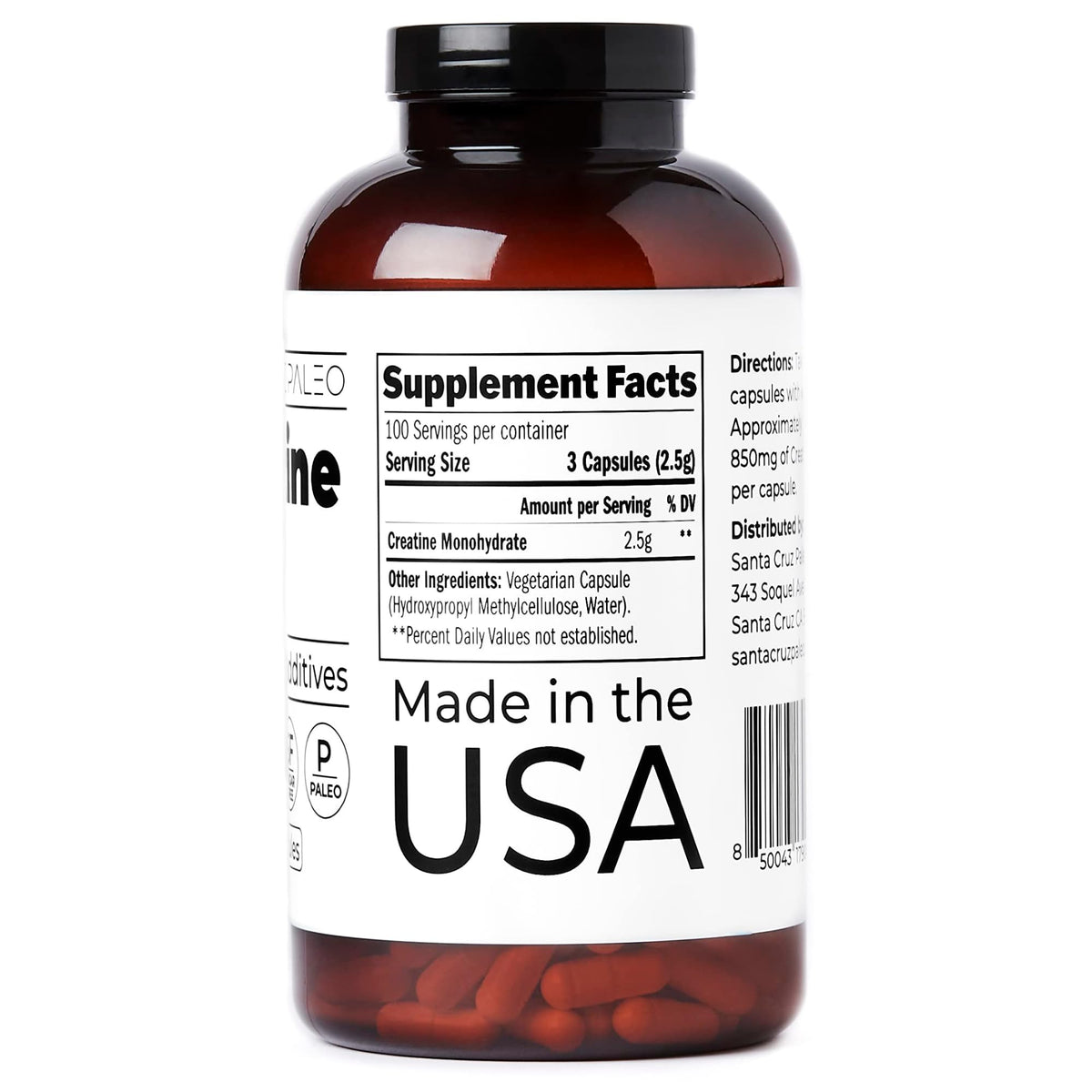 Santa Cruz Paleo Creatine Capsules, Supports Muscle Growth & Energy, Gluten Free, Keto, Sugar Free, Paleo, No Fillers or Additives, Creatine Monohydrate Pills, - PrimeBioHealth - canada supplements
