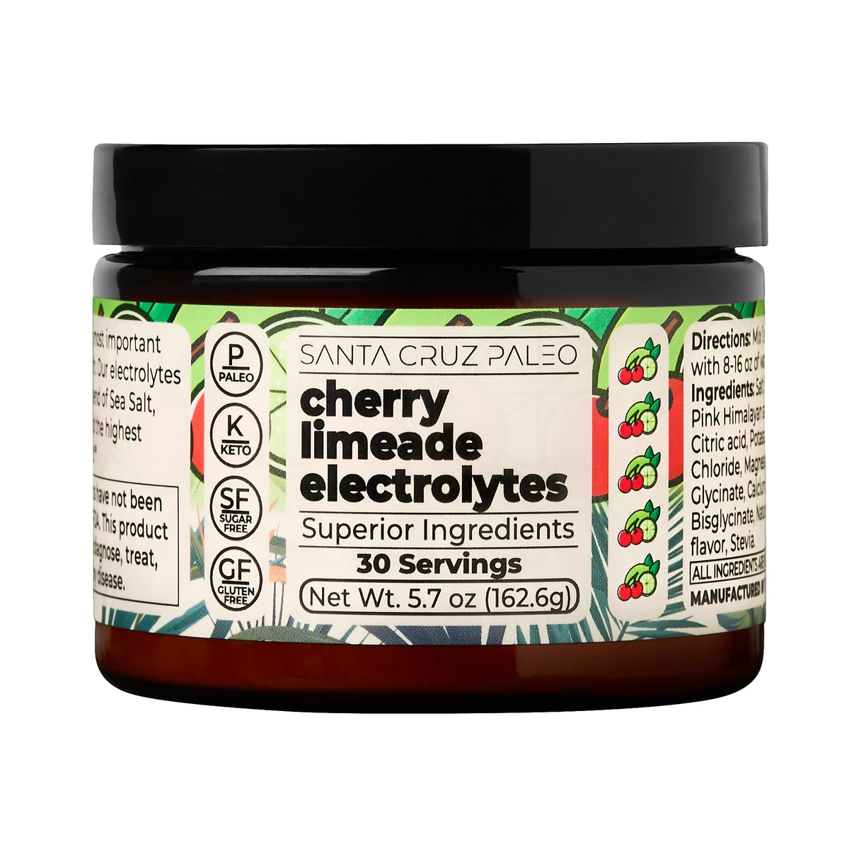 Santa Cruz Paleo Electrolyte Powder, Cherry Limeade, Sugar Free Hydration Drink Mix with Himalayan Pink Salt, Sea Salt, Magnesium Glycinate, Potassium Chloride - PrimeBioHealth - canada supplements