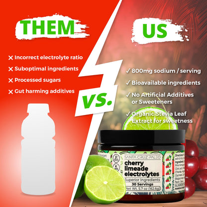 Santa Cruz Paleo Electrolyte Powder, Cherry Limeade, Sugar Free Hydration Drink Mix with Himalayan Pink Salt, Sea Salt, Magnesium Glycinate, Potassium Chloride - PrimeBioHealth - canada supplements