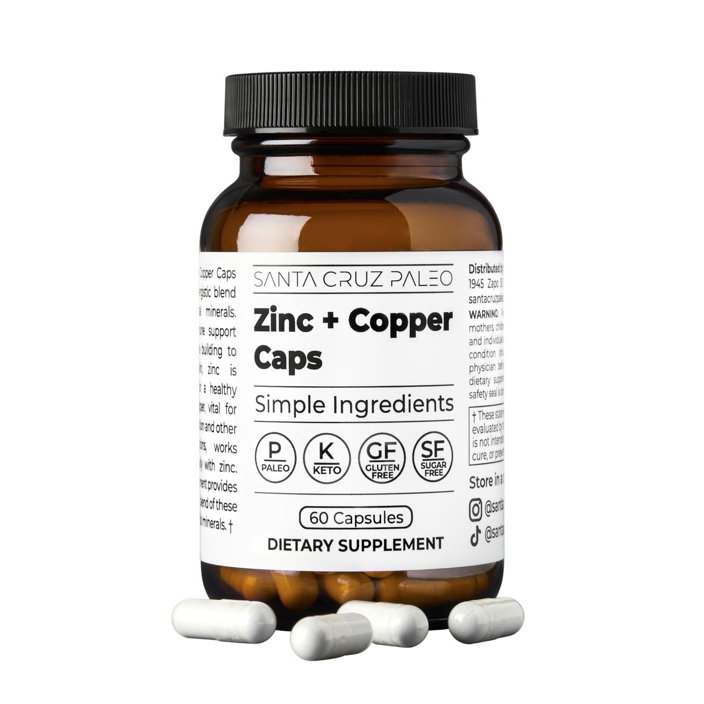 Santa Cruz Paleo, Zinc & Copper Mineral Supplement, High Absorption Formula, Zinc Supplement for Skin & Hair, L Methionine, Copper Gluconate, Trace Minerals - PrimeBioHealth - canada supplements