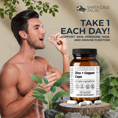 Santa Cruz Paleo, Zinc & Copper Mineral Supplement, High Absorption Formula, Zinc Supplement for Skin & Hair, L Methionine, Copper Gluconate, Trace Minerals - PrimeBioHealth - canada supplements