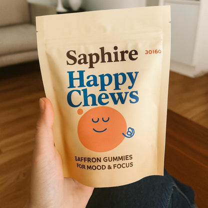 SAPHIRE HAPPY CHEWS Saffron Gummies for Kids | Supports Mood, Calm & Focus | Saffron Extract, Passionflower, St. John’s Wort & GABA - PrimeBioHealth - canada supplements