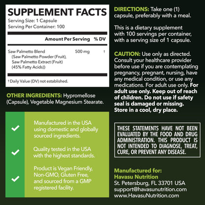 Saw Palmetto for Men Prostate Health Supplement to Promote Urinary Tract Function - 500mg Per Serving - 100 Count - DHT Blocker Hair Vitamin - PrimeBioHealth - canada supplements