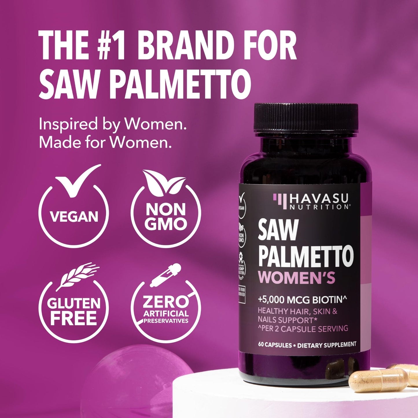 Saw Palmetto for Women with Biotin 5000mcg - Powerful DHT Blocker to Support Hair, Skin, and Nail Health - 60 Count - Vegan, Non-GMO Vitamin for Stronger, - PrimeBioHealth - canada supplements