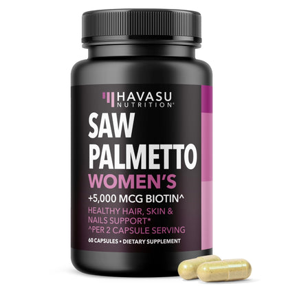 Saw Palmetto for Women with Biotin 5000mcg - Powerful DHT Blocker to Support Hair, Skin, and Nail Health - 60 Count - Vegan, Non-GMO Vitamin for Stronger, - PrimeBioHealth - canada supplements