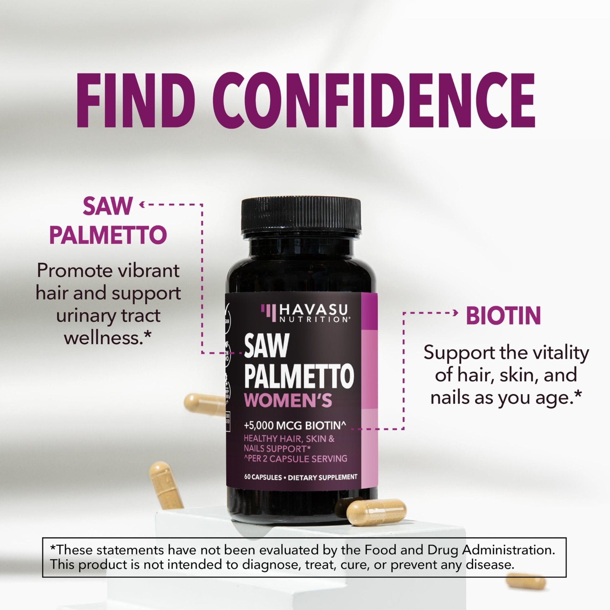 Saw Palmetto for Women with Biotin 5000mcg - Powerful DHT Blocker to Support Hair, Skin, and Nail Health - 60 Count - Vegan, Non-GMO Vitamin for Stronger, - PrimeBioHealth - canada supplements