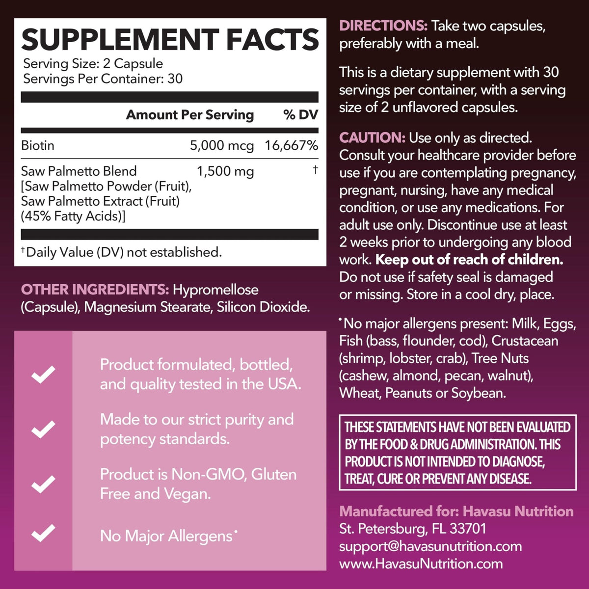 Saw Palmetto for Women with Biotin 5000mcg - Powerful DHT Blocker to Support Hair, Skin, and Nail Health - 60 Count - Vegan, Non-GMO Vitamin for Stronger, - PrimeBioHealth - canada supplements