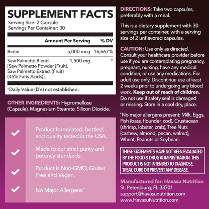 Saw Palmetto for Women with Biotin 5000mcg - Powerful DHT Blocker to Support Hair, Skin, and Nail Health - 60 Count - Vegan, Non-GMO Vitamin for Stronger, - PrimeBioHealth - canada supplements