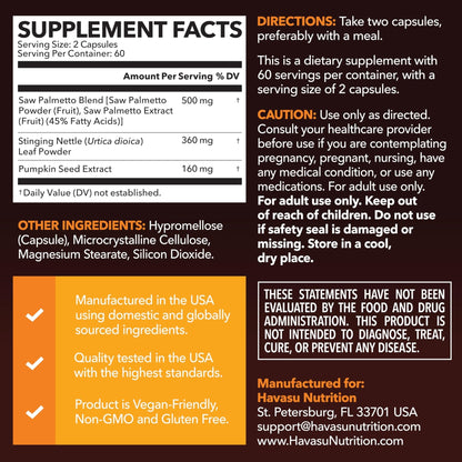 Saw Palmetto Supplement with Stinging Nettle and Pumpkin Seed Extract - Advanced 3X Formula - DHT Blocker Urinary Health and Prostate Support for Mens Health - PrimeBioHealth - canada supplements