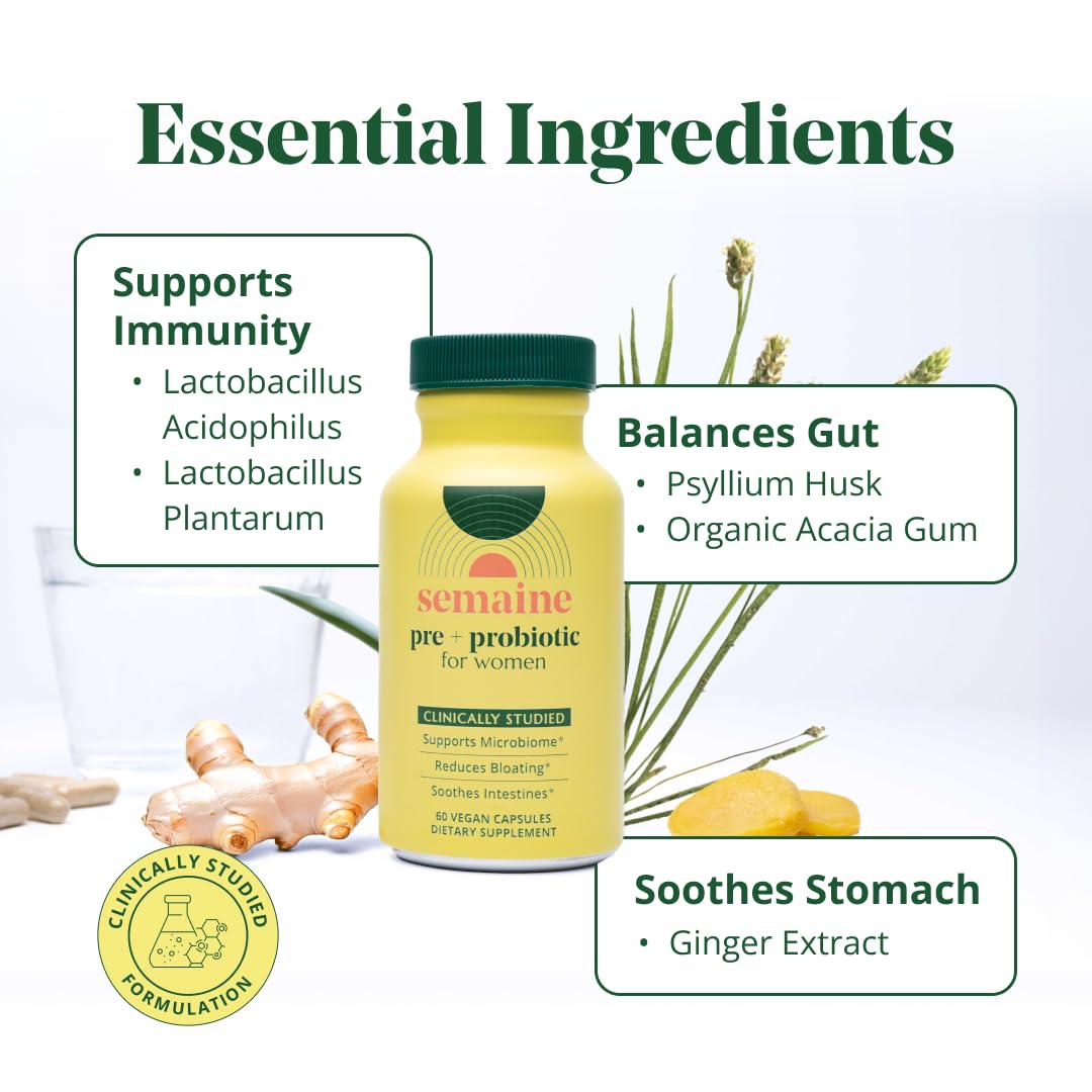 Semaine Super Powered Prebiotic + Probiotic for Women, Effective 3-in-1 Multi-Action Formula to Nourish Gut Health, Soothe IBS, Support Bloat Relief - PrimeBioHealth - canada supplements