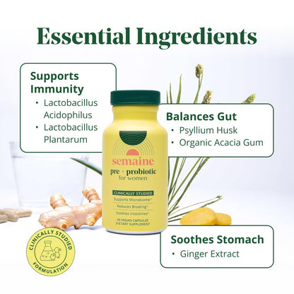 Semaine Super Powered Prebiotic + Probiotic for Women, Effective 3-in-1 Multi-Action Formula to Nourish Gut Health, Soothe IBS, Support Bloat Relief - PrimeBioHealth - canada supplements