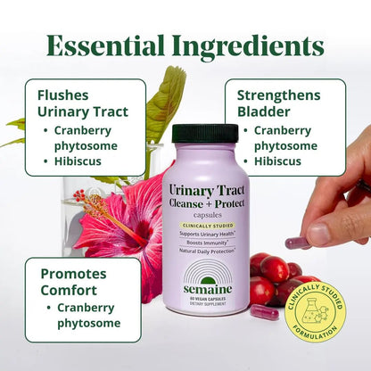 Semaine Urinary Tract Cleanse & Protect – 60 ct, Bladder Support Supplement for Women, Flushes Urinary Tract. Combines Cranberry Proanthocyanidins with Hibiscus - PrimeBioHealth - canada supplements