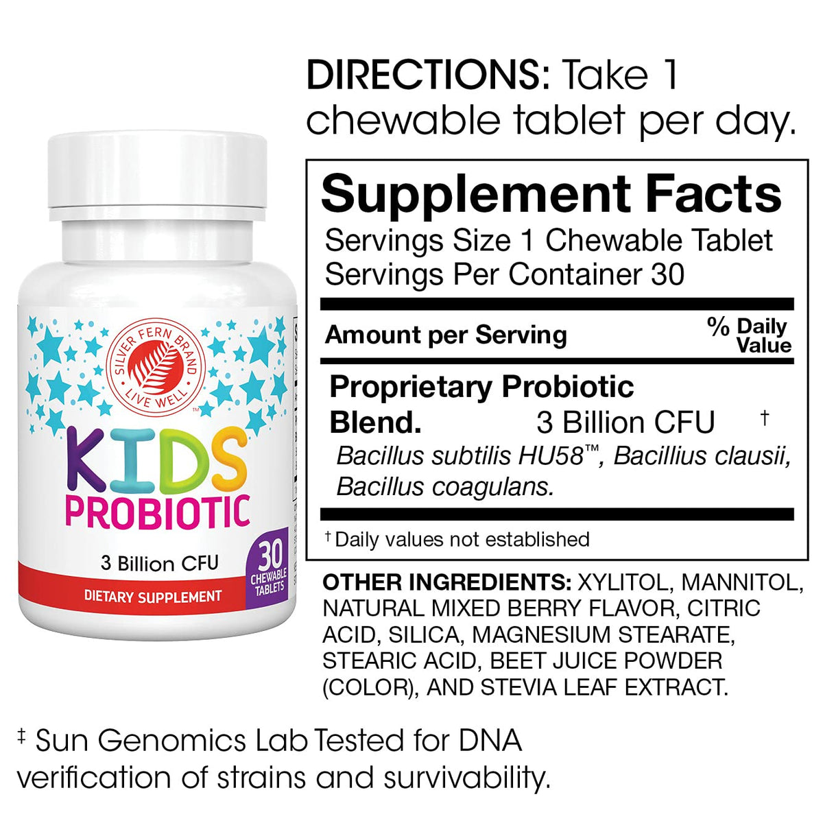 Silver Fern Brand Family Probiotics - Ultimate Adult Probiotic (1 Bottle = 60 Capsules) Plus Ultimate Children's Probiotic for Kids (1 Bottle = 30 Chewables) - Gut Health & Microbiome Support - PrimeBioHealth - canada supplements