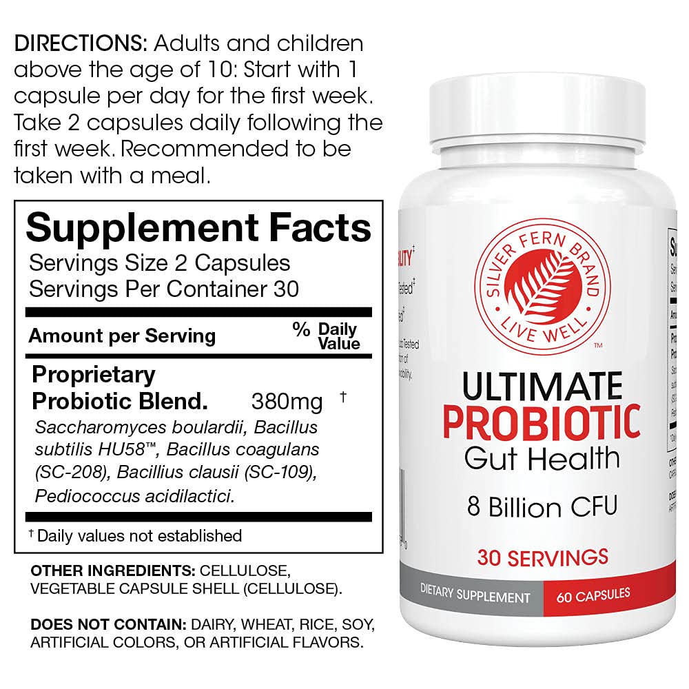 Silver Fern Brand Family Probiotics - Ultimate Adult Probiotic (1 Bottle = 60 Capsules) Plus Ultimate Children's Probiotic for Kids (1 Bottle = 30 Chewables) - Gut Health & Microbiome Support - PrimeBioHealth - canada supplements