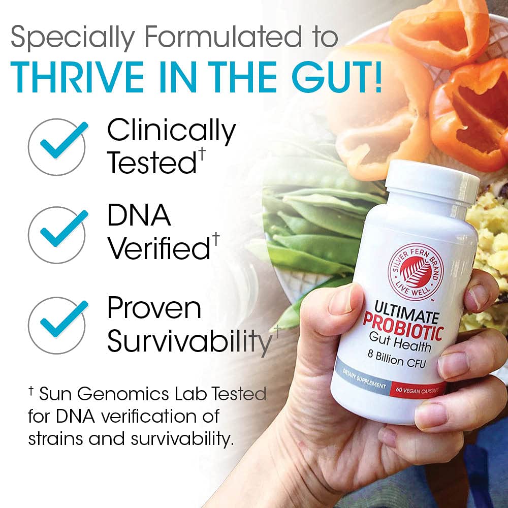 Silver Fern Brand Family Probiotics - Ultimate Adult Probiotic (1 Bottle = 60 Capsules) Plus Ultimate Children's Probiotic for Kids (1 Bottle = 30 Chewables) - Gut Health & Microbiome Support - PrimeBioHealth - canada supplements