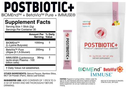 Silver Fern Brand Postbiotic+ Strawberry Lemonade Powder – Postbiotic Supplement with BIOMend™, BetaVia™, and Immuse® – Supports The Digestive System - PrimeBioHealth - canada supplements