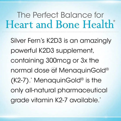 Silver Fern Vitamin K2-D3 Supplement Brand - Natural, Non-Synthetic - K2-7 as Menaquinone-7 (MK-7) - D3 as cholecalciferol - PrimeBioHealth - canada supplements