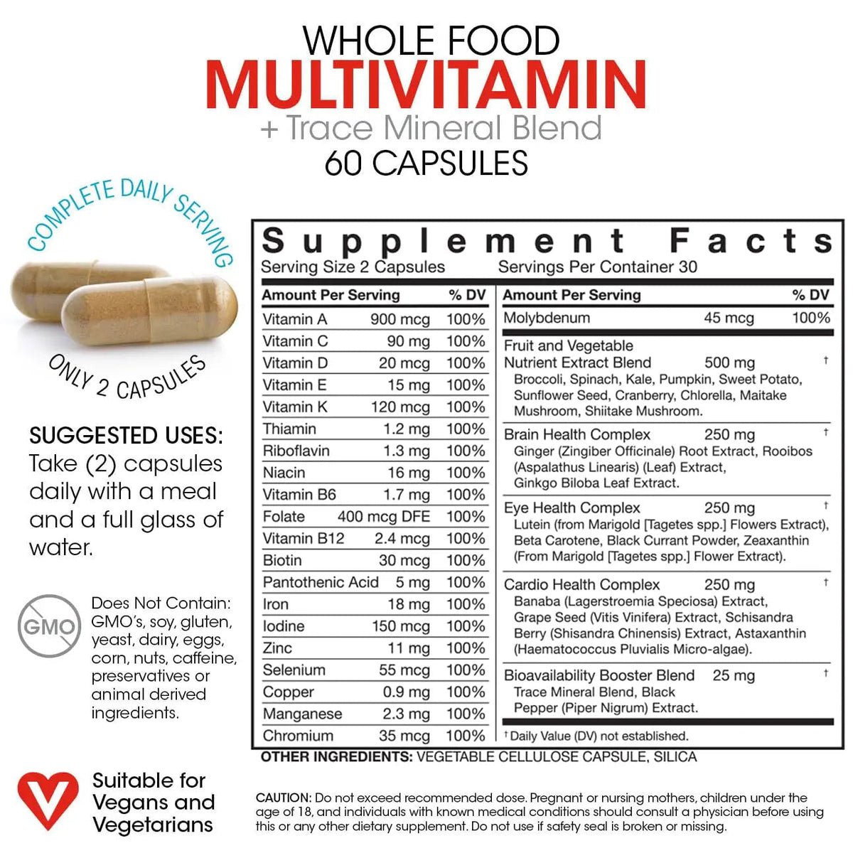 Silver Fern Whole Food Daily Multi Vitamin w/Trace Mineral Blend Supplement - 1 Bottle - 60 Vegicaps - 30 Day Supply - Natural - PrimeBioHealth - canada supplements