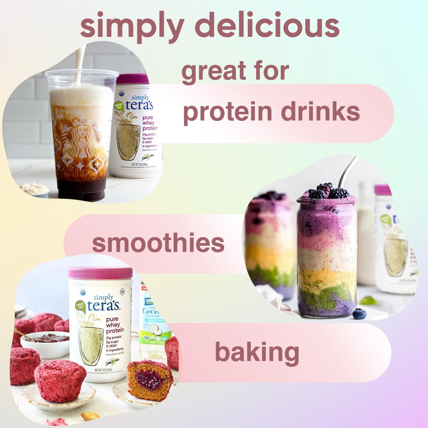 simply tera's Pure Whey Protein Powder - Grass Fed Vanilla Whey Protein Powder, Clean, Made Without Artificial Sweeteners, Non-GMO, Kosher, rBGH-Free, Soy-Free - 24 Oz - PrimeBioHealth - canada supplements