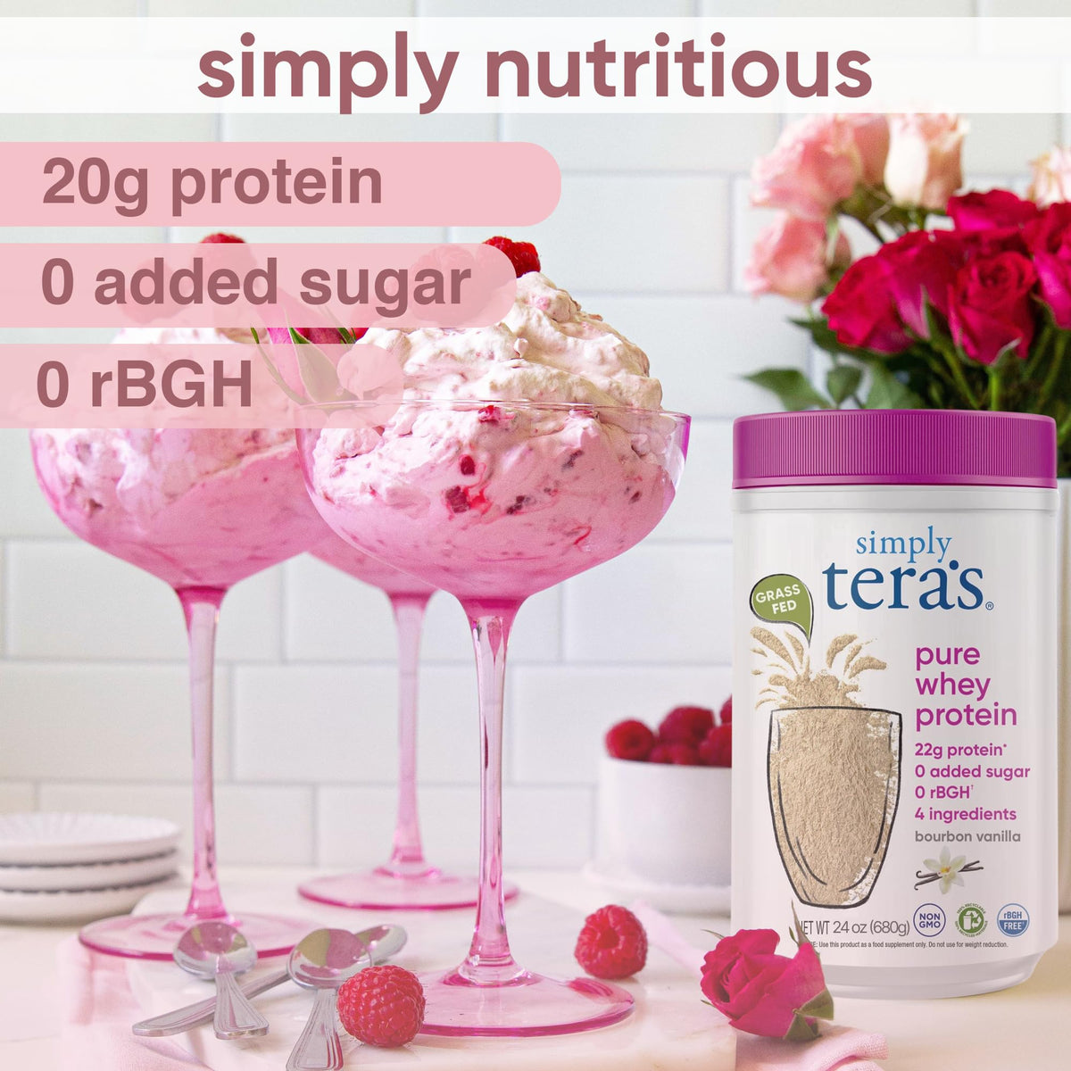 simply tera's Pure Whey Protein Powder - Grass Fed Vanilla Whey Protein Powder, Clean, Made Without Artificial Sweeteners, Non-GMO, Kosher, rBGH-Free, Soy-Free - 24 Oz - PrimeBioHealth - canada supplements