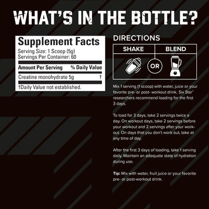 Six Star 100% Creatine Monohydrate Powder - Unflavored Micronized Creatine Monohydrate Supplement for Workout Performance, Muscle Building & Strength - PrimeBioHealth - canada supplements