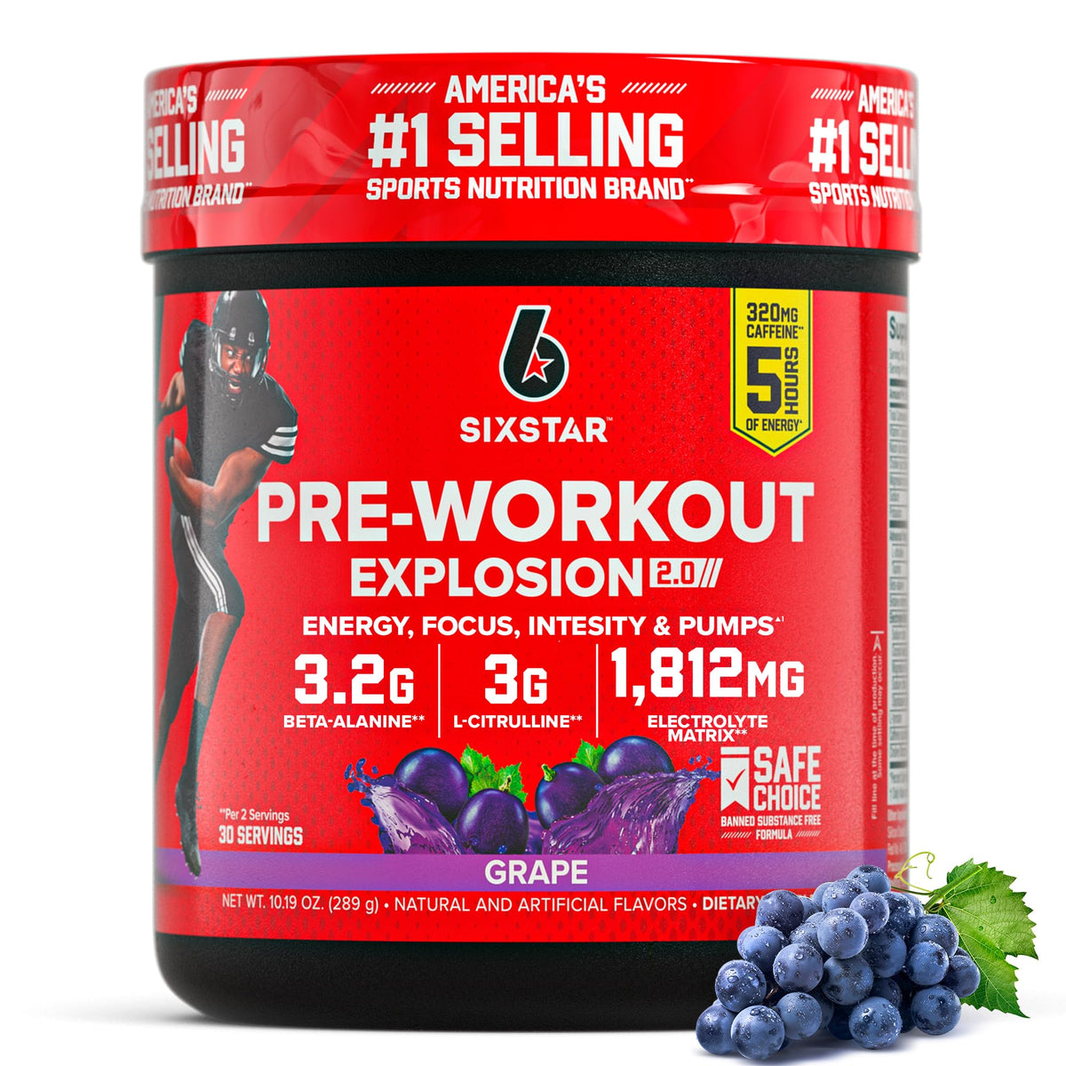 Six Star Pre-Workout Explosion, Grape (30 Servings) - Preworkout Energy Powder Supplement for Men & Women - Workout Drink Mix with L-Tyrosine & Beta Alanine - PrimeBioHealth - canada supplements
