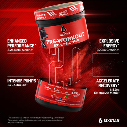 Six Star Pre-Workout Powder for Men & Women, Fruit Punch (30 Servings) - Preworkout Explosion 2.0 Energy Powder Drink Mix with Beta-Alanine & Caffeine - PrimeBioHealth - canada supplements