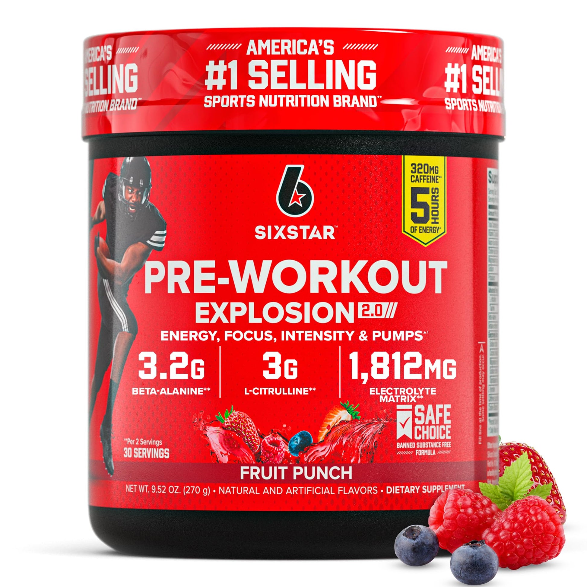 Six Star Pre-Workout Powder for Men & Women, Fruit Punch (30 Servings) - Preworkout Explosion 2.0 Energy Powder Drink Mix with Beta-Alanine & Caffeine - PrimeBioHealth - canada supplements