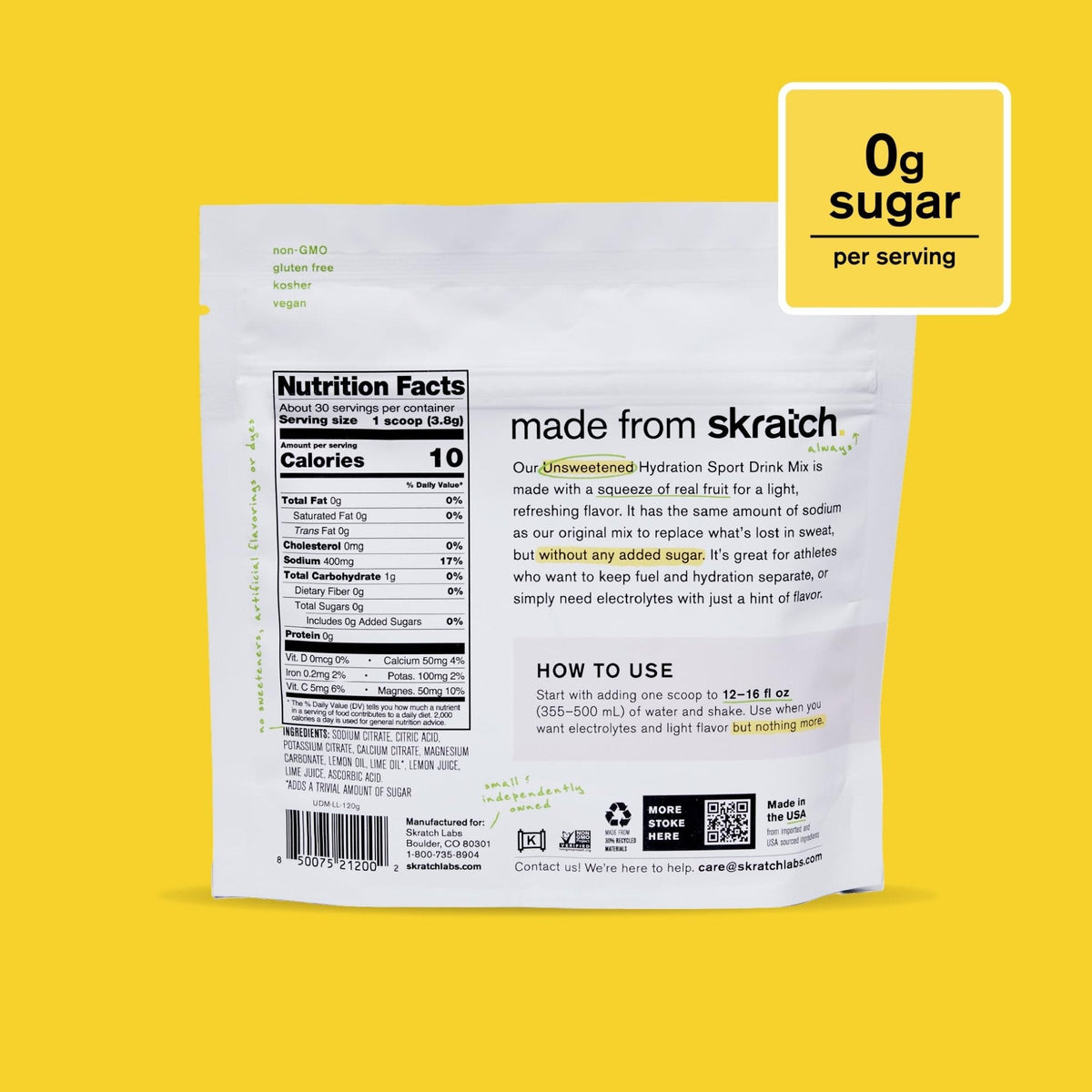 Skratch Labs Unsweetened Hydration Sport Drink Mix | Sugar Free | Electrolytes Booster | Lemon + Lime - 30 Servings | Non-GMO - PrimeBioHealth - canada supplements