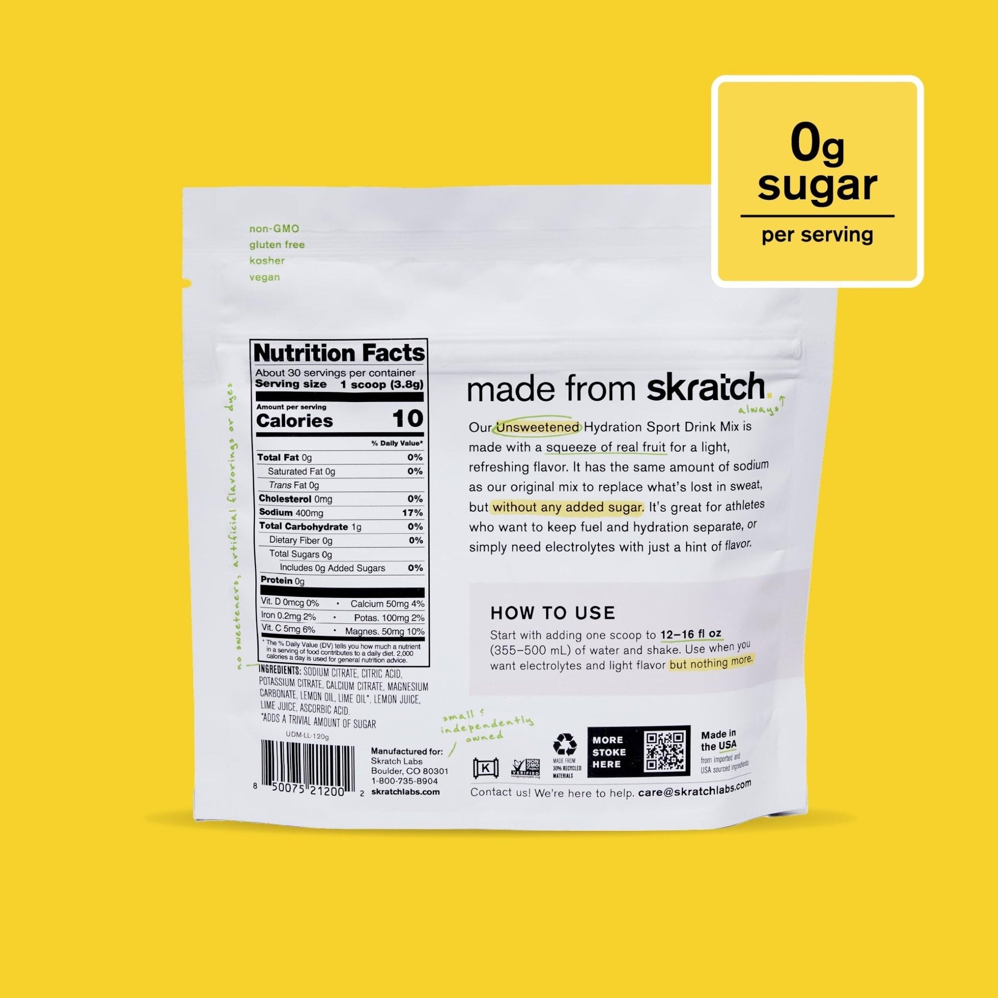 Skratch Labs Unsweetened Hydration Sport Drink Mix | Sugar Free | Electrolytes Booster | Lemon + Lime - 30 Servings | Non-GMO - PrimeBioHealth - canada supplements