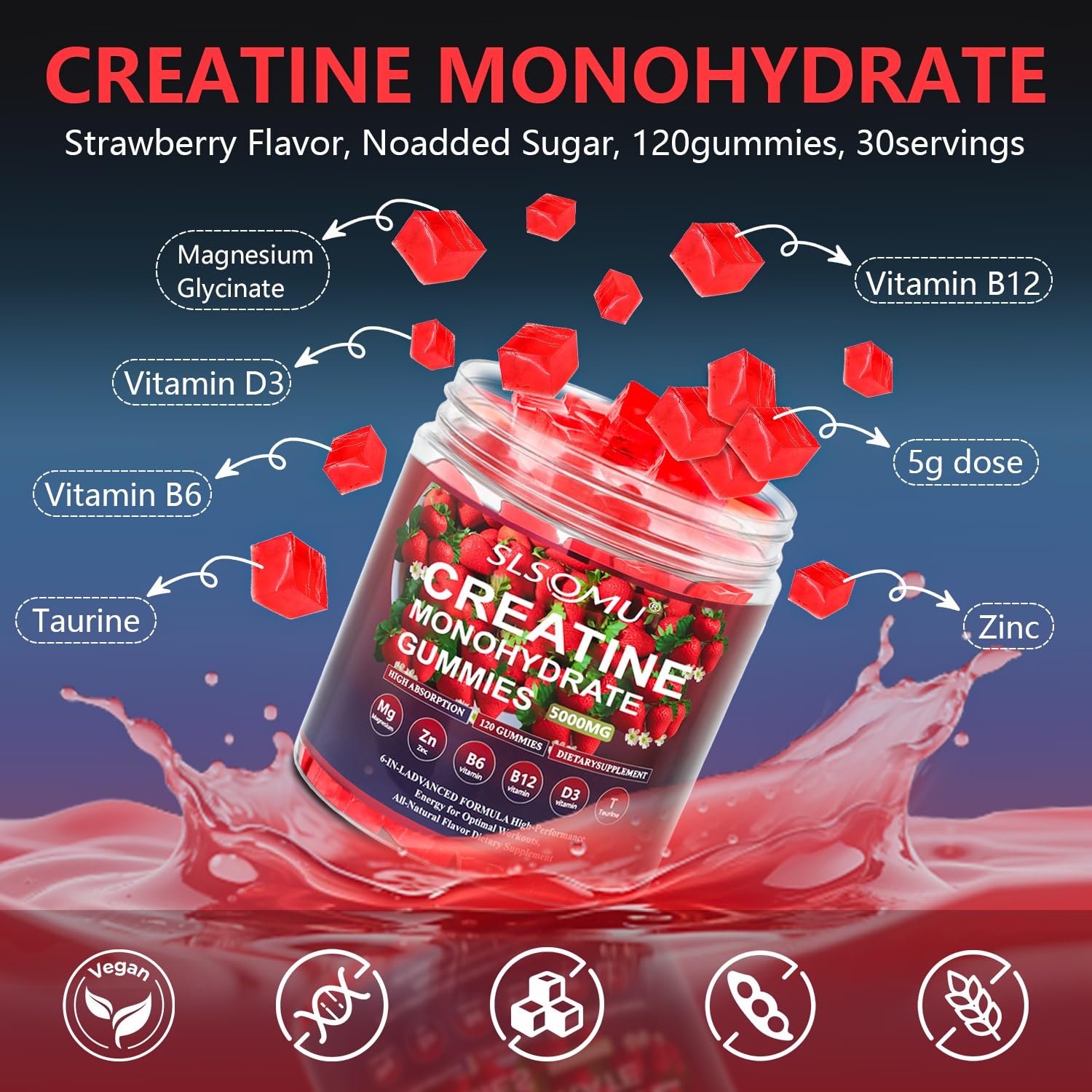 Slsomu Creatine Gummies for Women, 5000mg Pre-Workout Muscle Strength & Energy Support, 0 Sugar Creatine Gummy with L-Taurine, Zinc - PrimeBioHealth - canada supplements