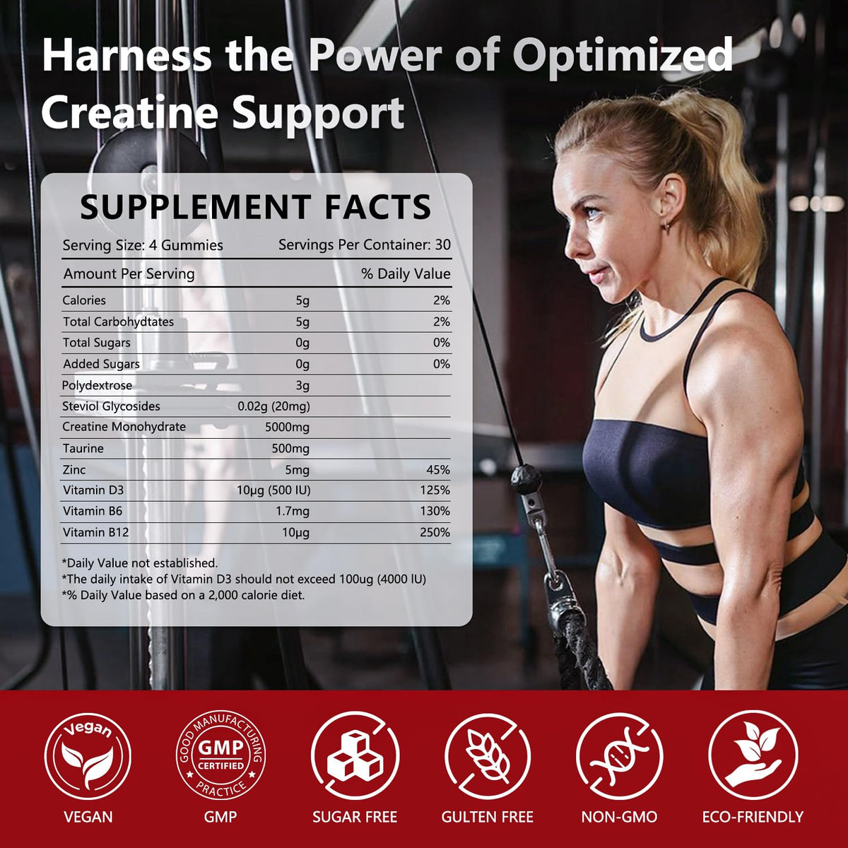 Slsomu Creatine Gummies for Women, 5000mg Pre-Workout Muscle Strength & Energy Support, 0 Sugar Creatine Gummy with L-Taurine, Zinc - PrimeBioHealth - canada supplements