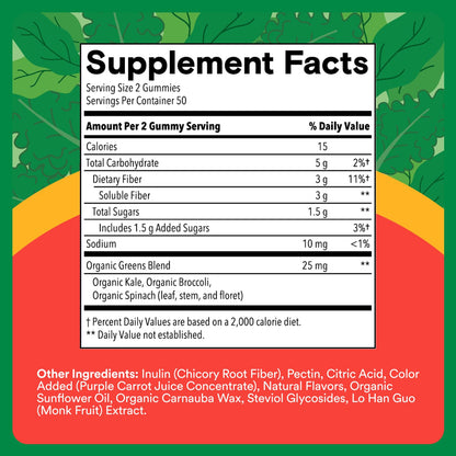 SmartyPants Kids Fiber & Veggies: Prebiotic Fiber Gummies for Kids, Fiber Supplement with Inulin, Organic Green Veggie Blend, Vegan, Gluten Free - PrimeBioHealth - canada supplements