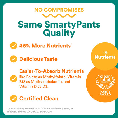 SmartyPants Prenatal Multivitamin Gummies with Omega 3 DHA/EPA, Methylfolate, Biotin, Vitamins D3, C, B12, B6, A, K, and Zinc, Gluten Free, Clean Label - PrimeBioHealth - canada supplements